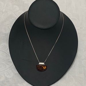 Minimalist Sterling Silver Amber Pendant Necklace